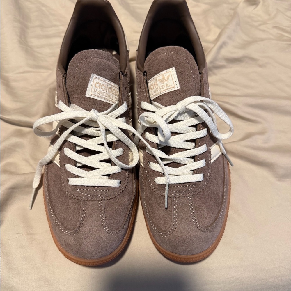 Adidas Women's Handball Spezial - Taupe and White Sneakers